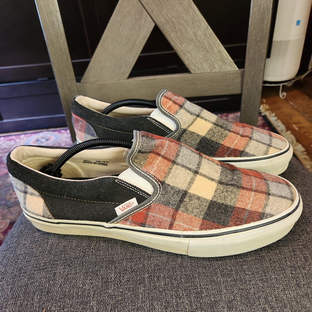 Vans Men's Checkered Slip-On Shoes - Black, Red, Cream